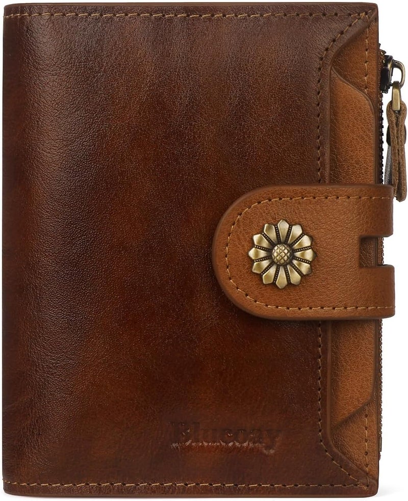 Blucoay Wallet Women,RFID Blocking Leather Womens Wallet Bifold Compact Card Holder Small Wallet for Women with Removable ID Window zsbrown - Image 1